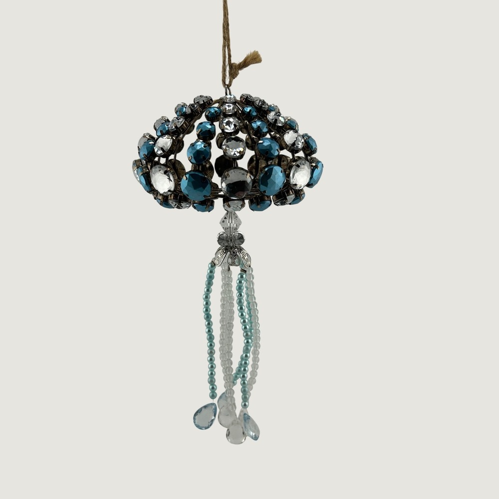 Blue Jellyfish Christmas Rhinestone Coastal Glam Holiday Decor Ornament